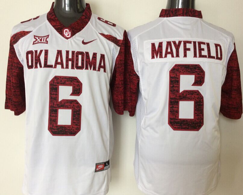 Men's Oklahoma Sooners Baker Mayfield White Player Game Jersey