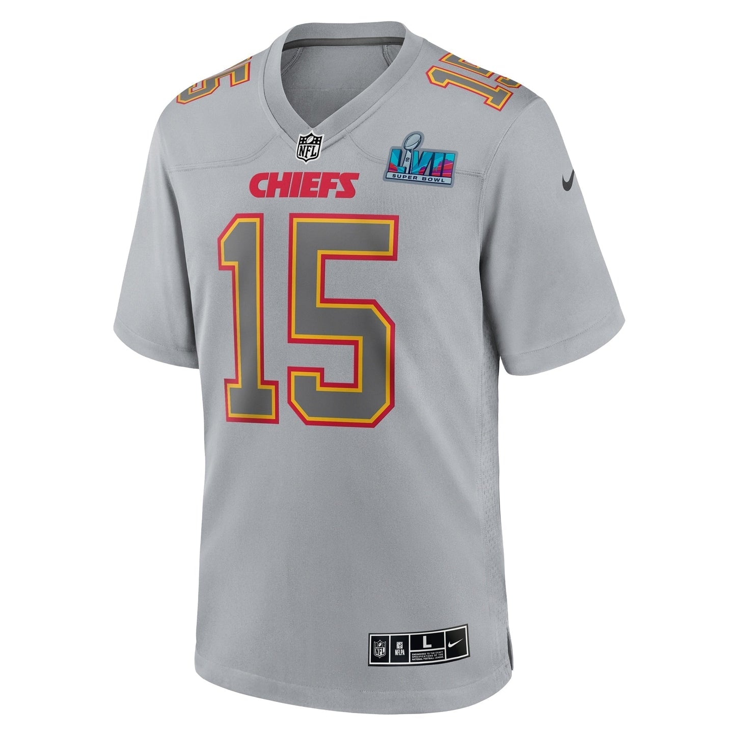 Patrick Mahomes Kansas City Chiefs  Super Bowl LVII Patch Atmosphere Fashion Game Jersey - GrayYOUTH)