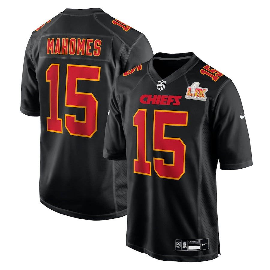 Men's Kansas City Chiefs Patrick Mahomes  Carbon Black Super Bowl LIX Fashion Game Jersey