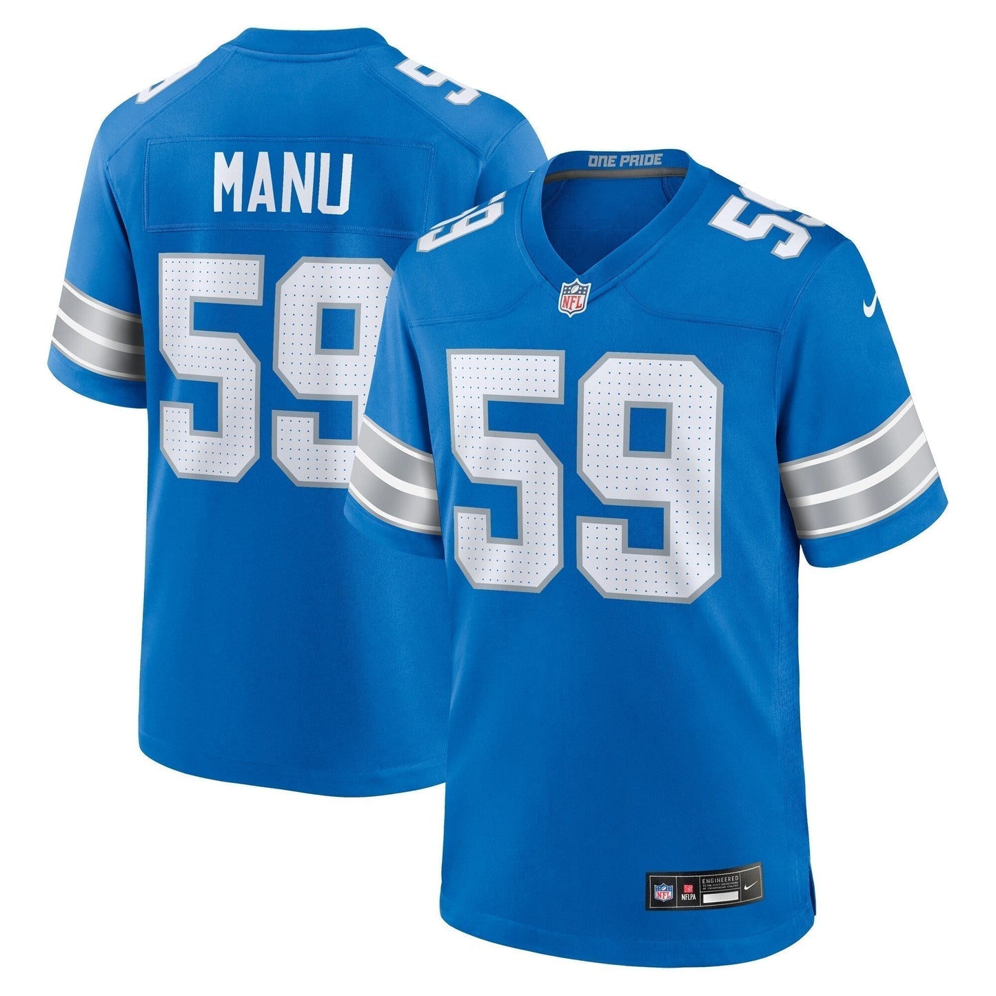 Giovanni Manu Detroit Lions  Team Game Jersey -  Blue