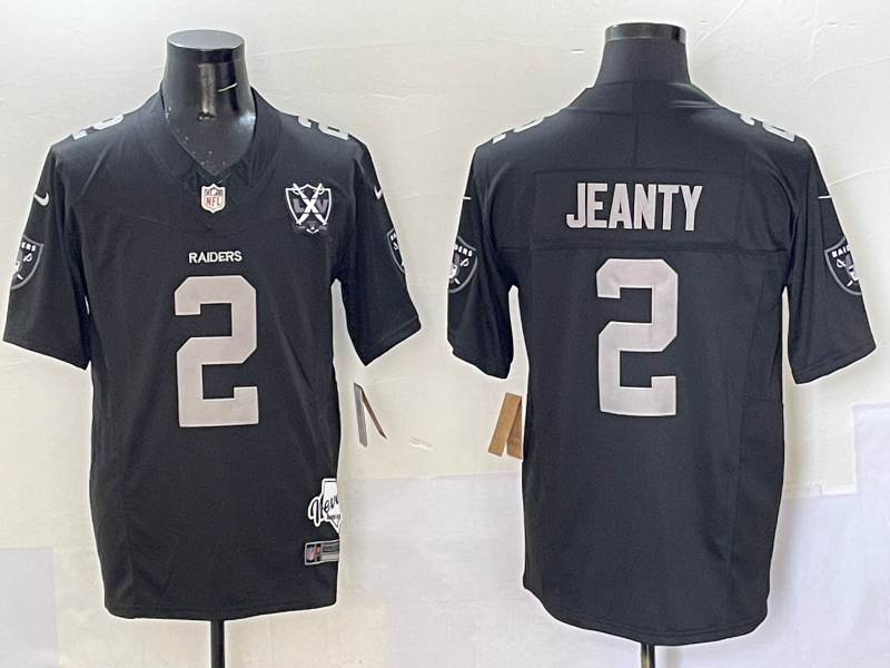 Men's Las Vegas Raiders Ashton Jeanty #2 Black 2025 NFL active First Round Pick Game Jersey