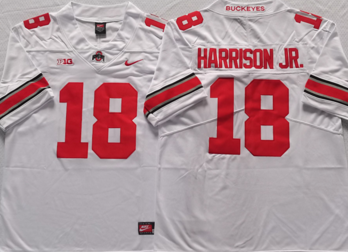 Men's Ohio State Buckeyes Marvin Harrison JR White Player Game Jersey