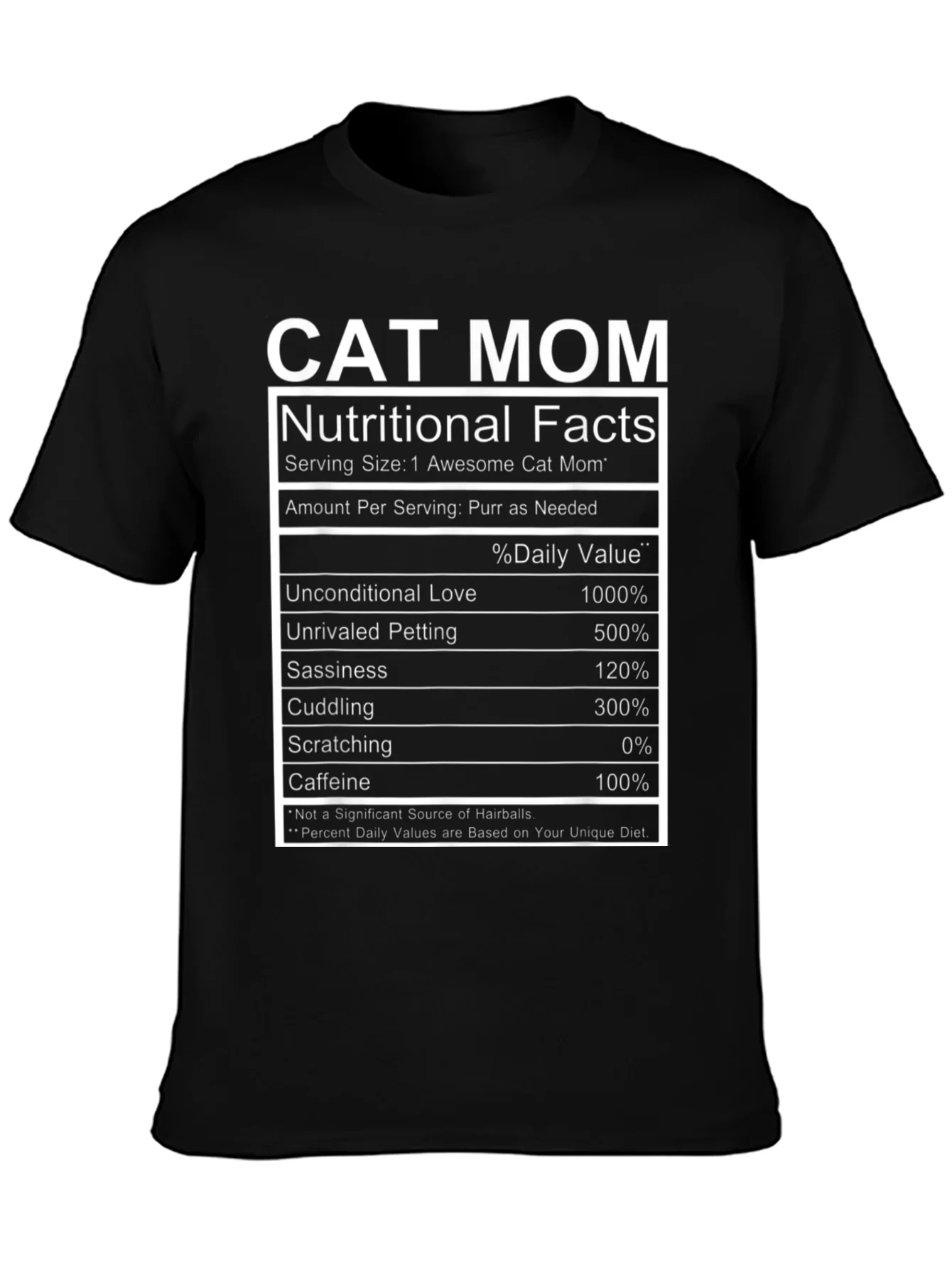 Cat Mom Nutritional Facts Funny T-Shirt