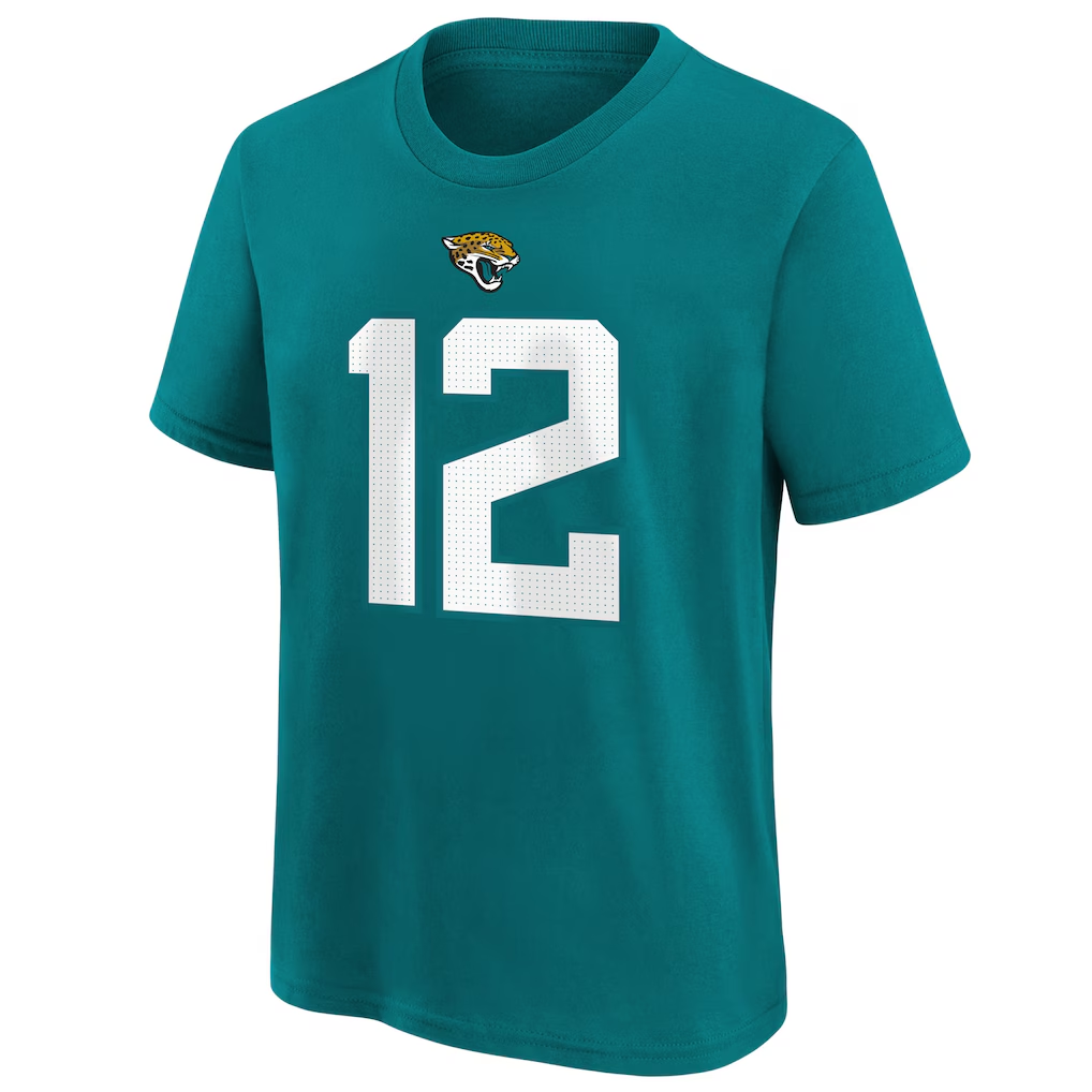 Jacksonville Jaguars Travis Hunter  Teal 2025 NFL Draft First Round Pick Name & Number T-Shirt