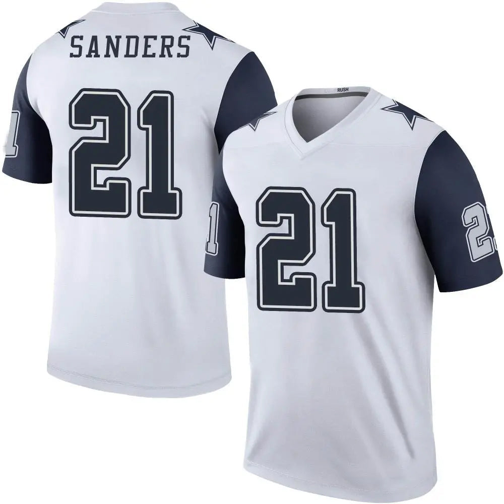 D.Cowboys #21 Deion Sanders White Team Legend Player Performance Top Jersey