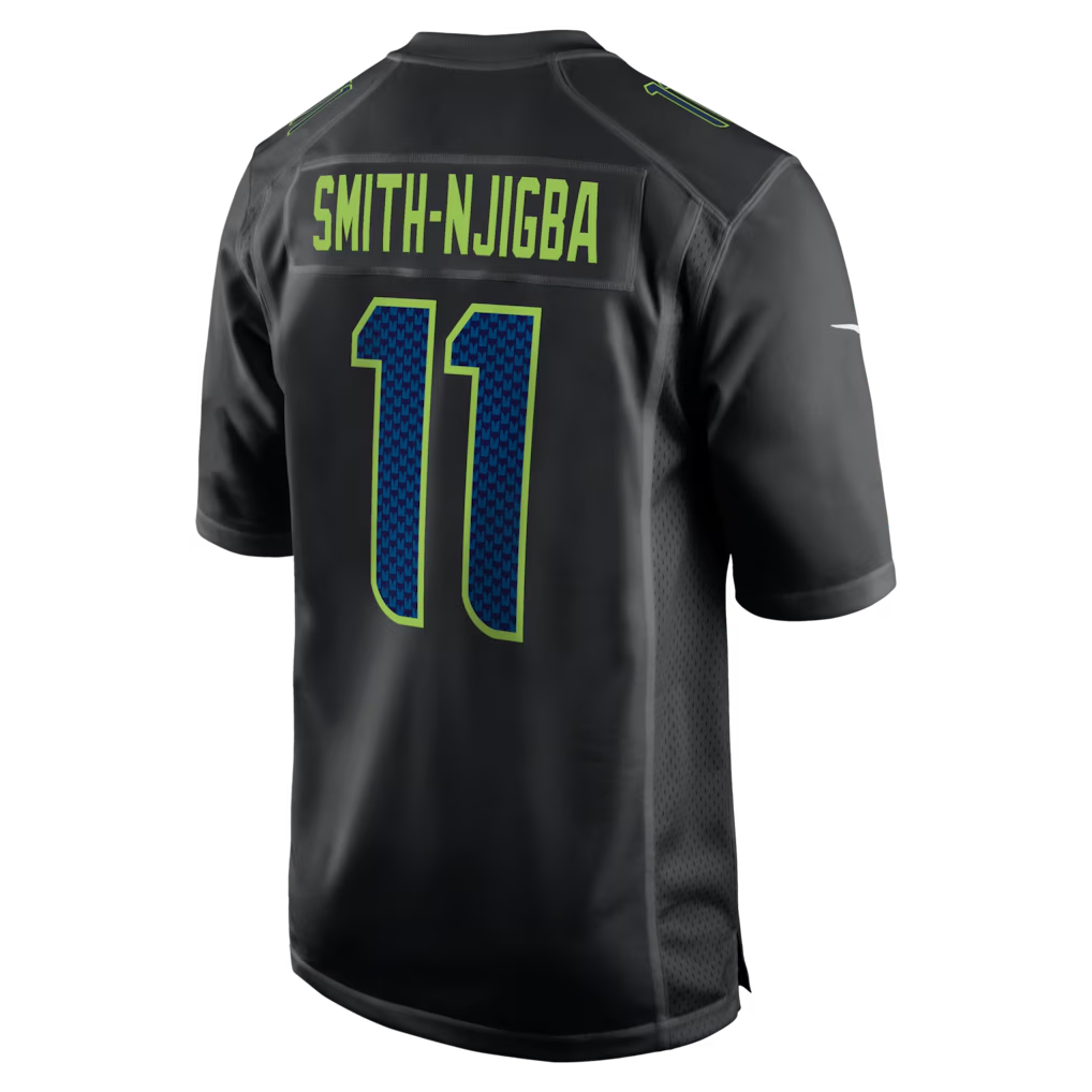 Men's Seattle Seahawks Jaxon Smith-Njigba  Black Super Bowl LX Patch Carbon Fashion Game Jersey