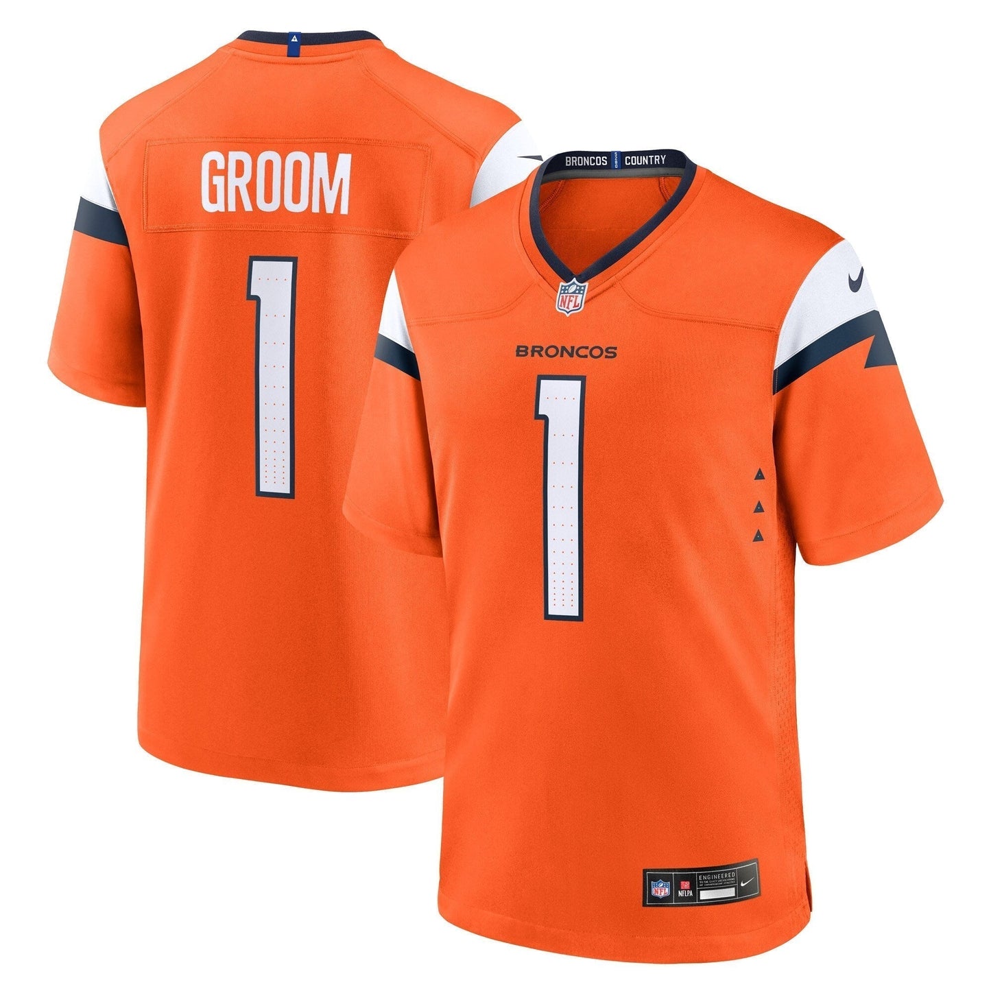 Number 1 Groom Denver Broncos  Game Jersey - Orange