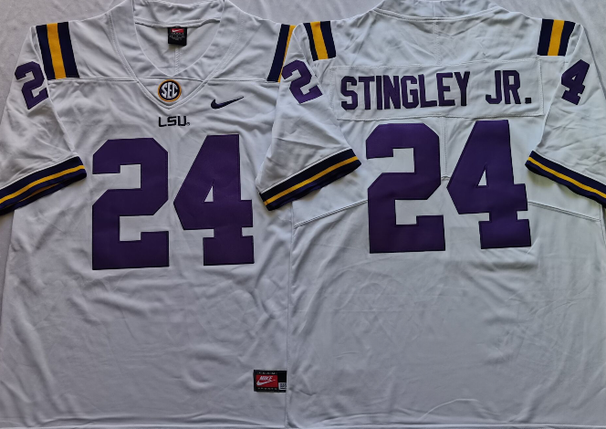 Men's LSU Tigers Clyde Derek Stingley Jr. White Player Game Jersey