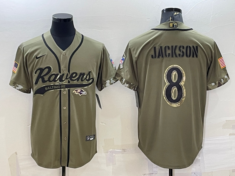 Men's Baltimore Ravens Lamar Jackson Olive 2022 Salute To Service Limited Jersey Joint Edition