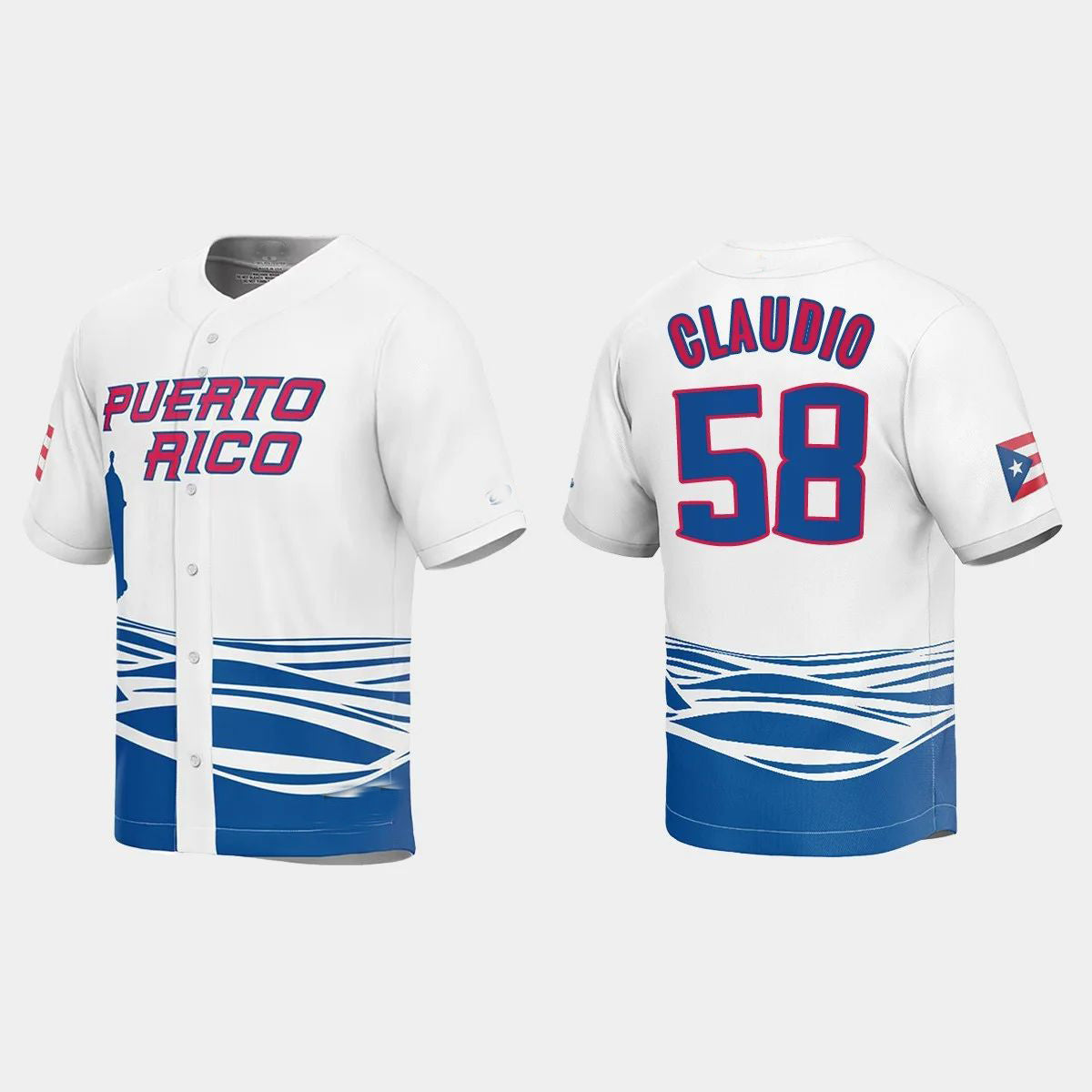 #58 ALEX CLAUDIO PUERTO RICO BASEBALL 2023 WORLD BASEBALL CLASSIC JERSEY C WHITE Stitches Baseball Jerseys