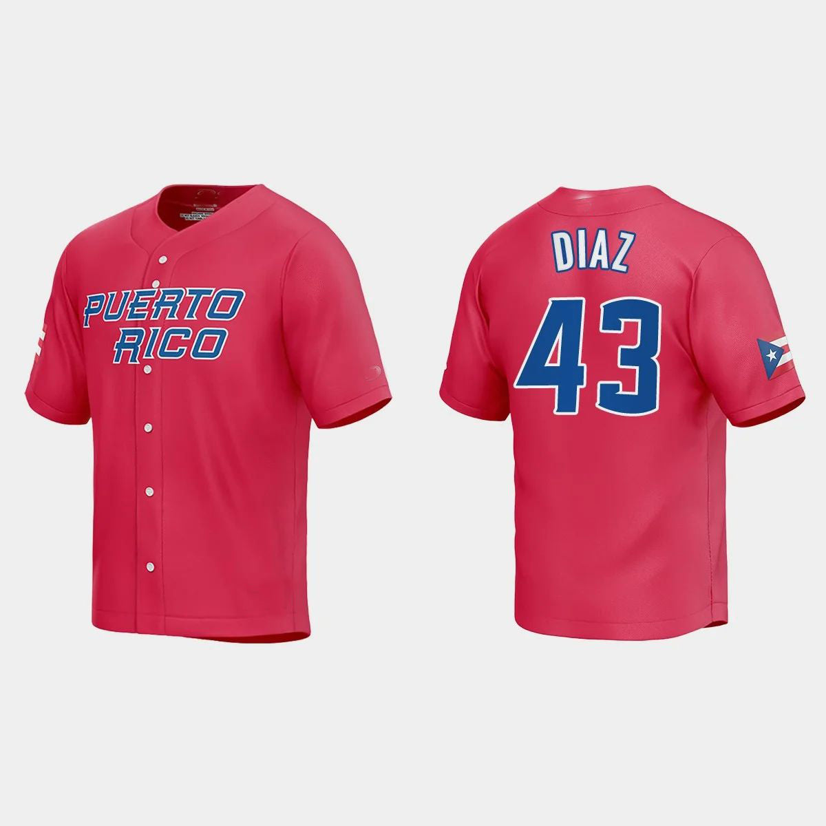 #43 ALEXIS DIAZ PUERTO RICO BASEBALL 2023 WORLD BASEBALL CLASSIC JERSEY C RED Stitches Baseball Jerseys