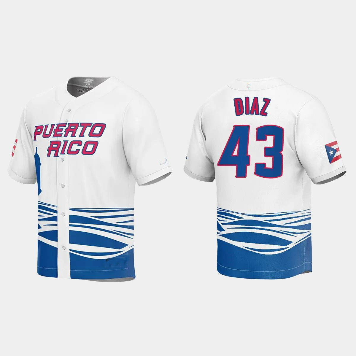 #43 ALEXIS DIAZ PUERTO RICO BASEBALL 2023 WORLD BASEBALL CLASSIC JERSEY C WHITE Stitches Baseball Jerseys
