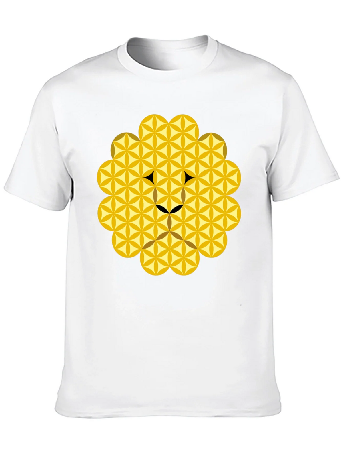 Geometric Flower of Life Lion Head Black T-Shirt