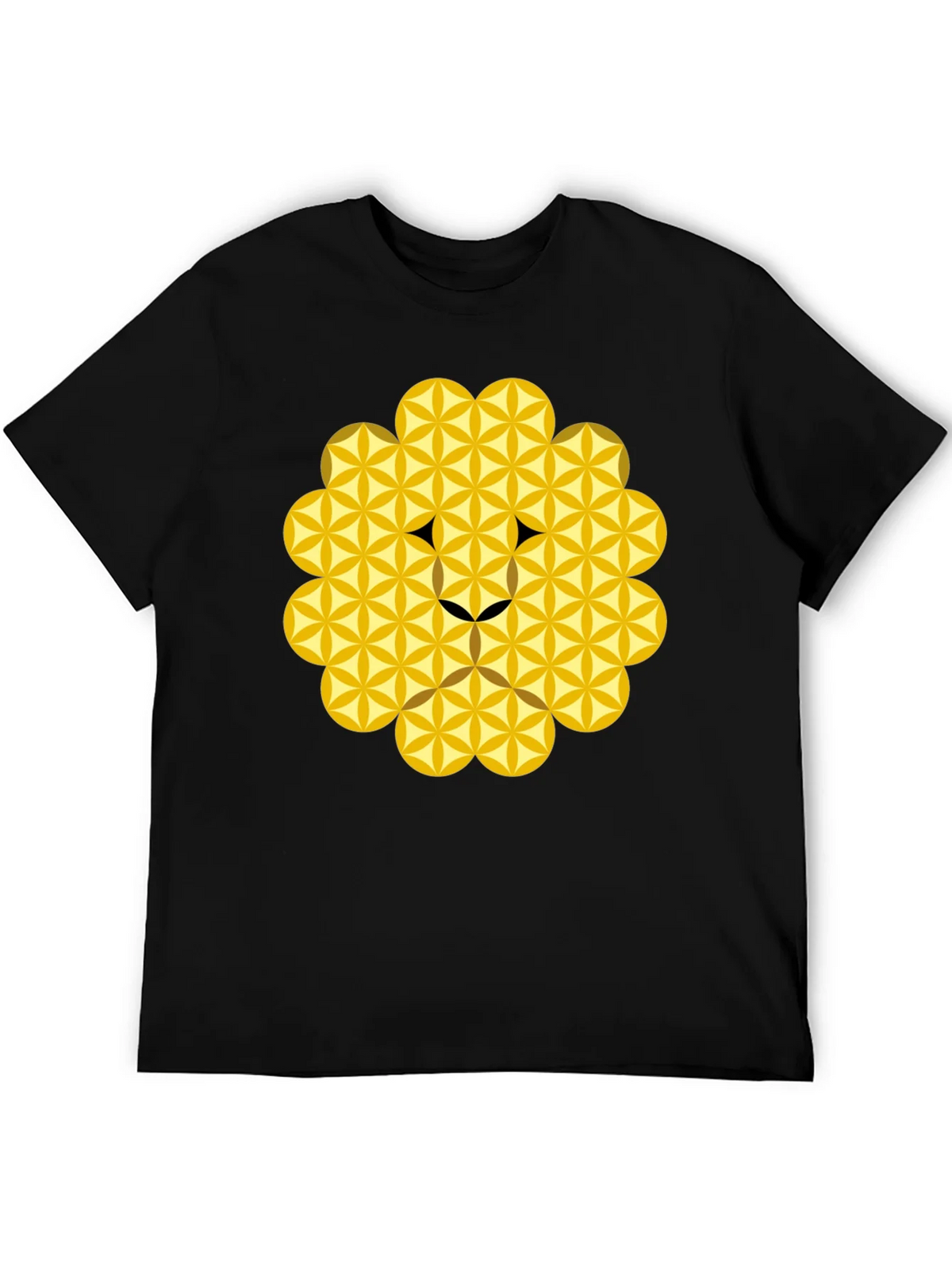 Geometric Flower of Life Lion Head Black T-Shirt