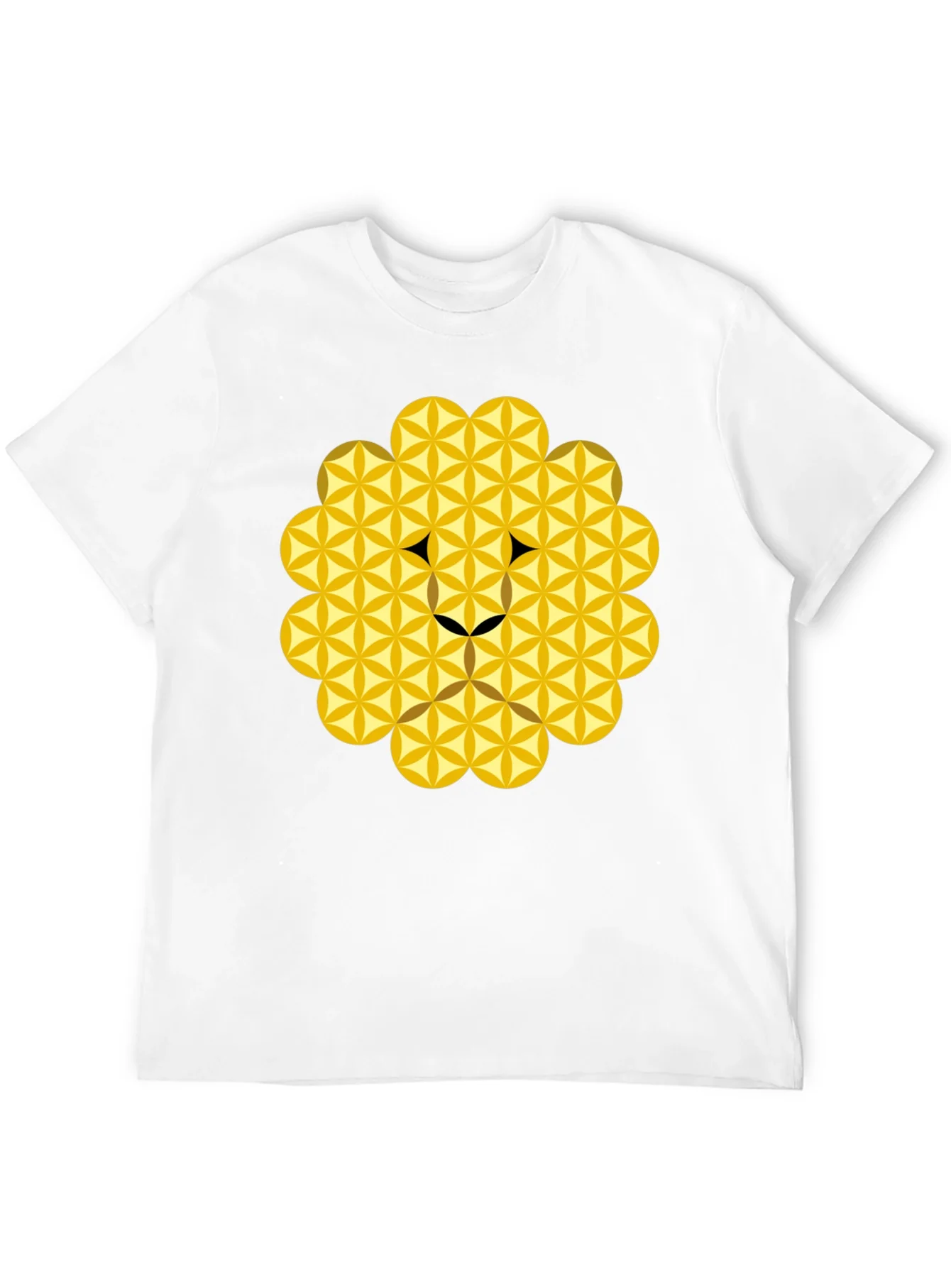 Geometric Flower of Life Lion Head Black T-Shirt