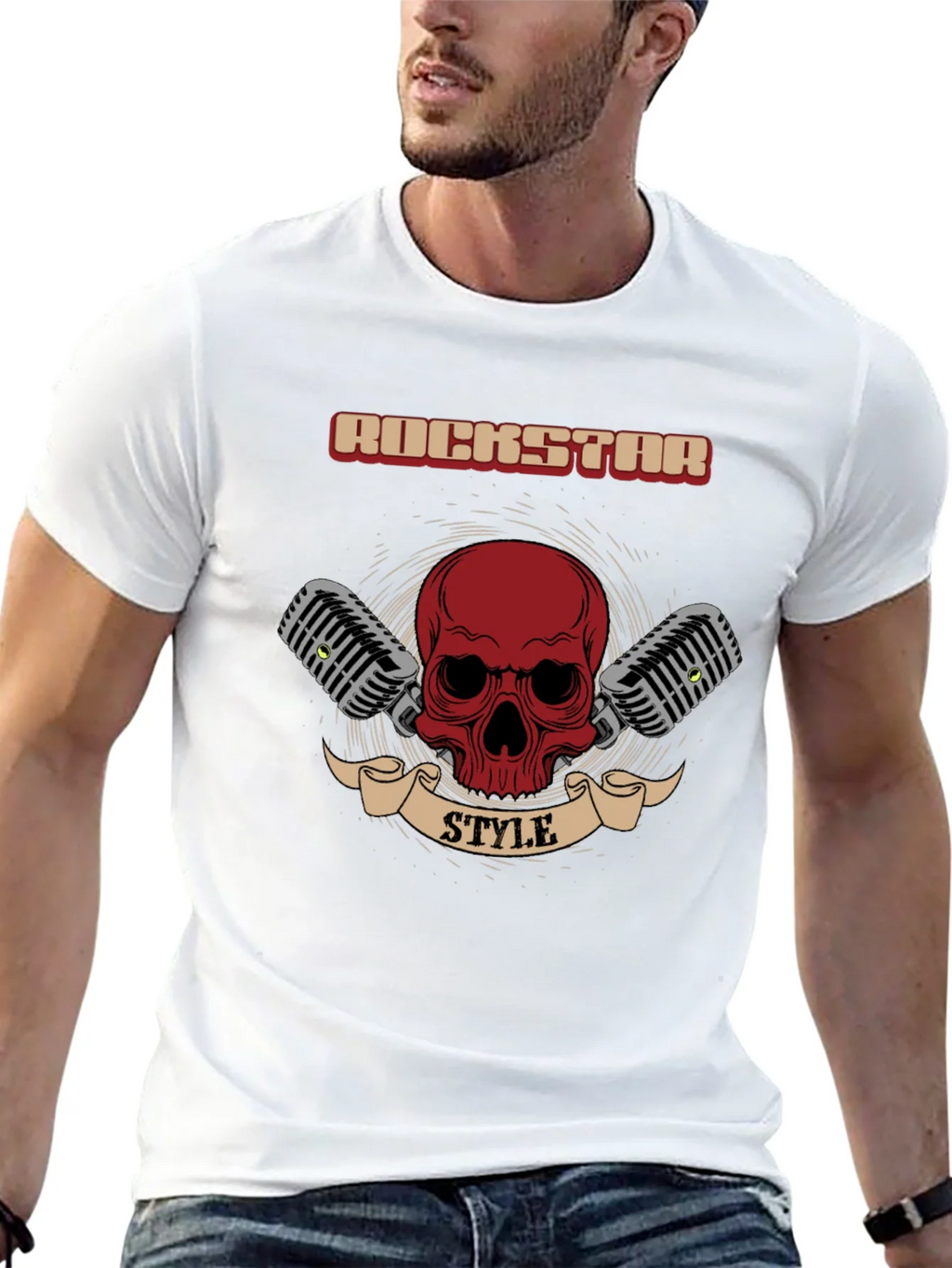 Rockstar Style Graphic Tee - Skull & Microphones