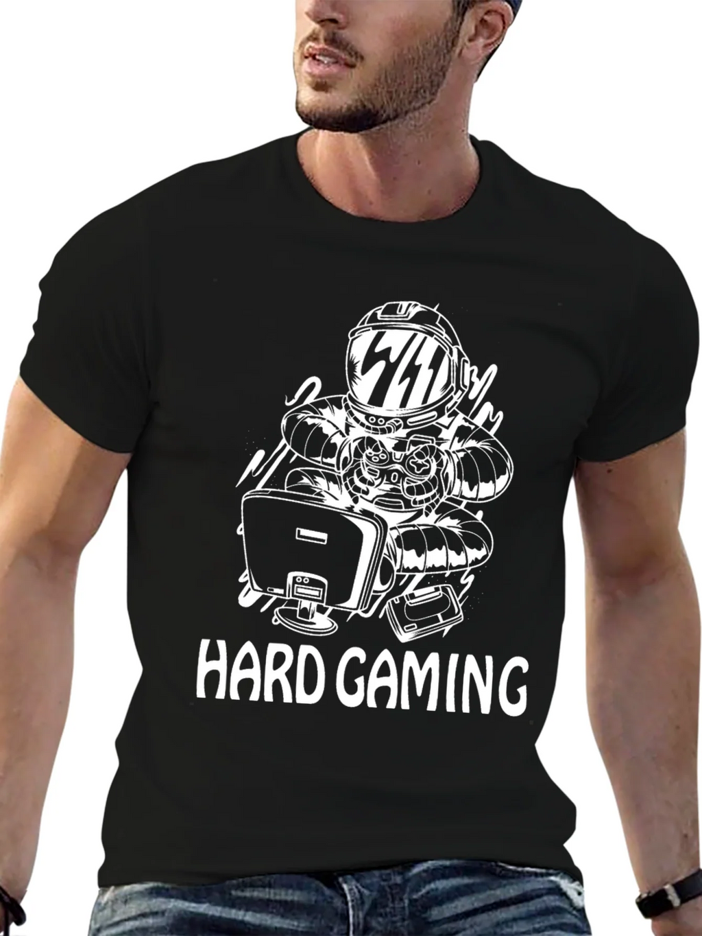 Hard Gaming Astronaut Graphic T-Shirt