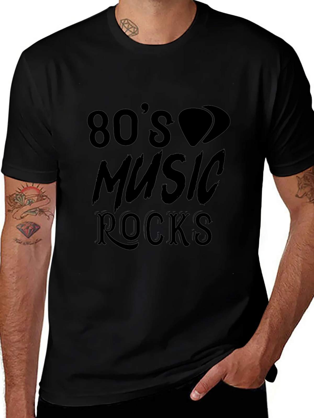 80s Music Rocks Graphic Tee - Classic Black Cotton T-Shirt