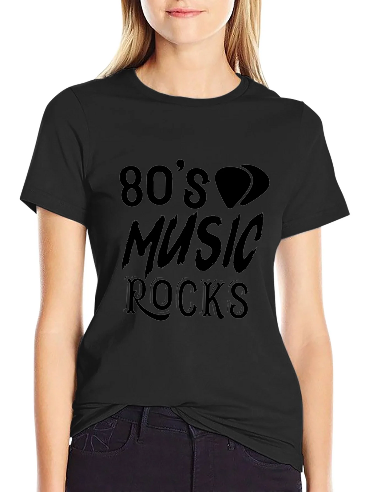 80s Music Rocks Graphic Tee - Classic Black Cotton T-Shirt