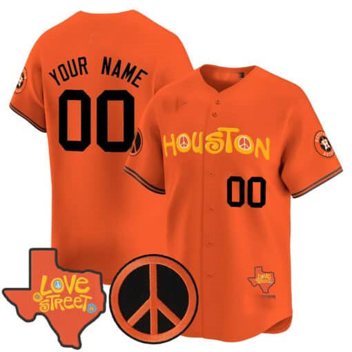 Custom Houston Astros Love Street & Peace Sign Patch Vapor Premier Limited V2 C All Stitched Baseball Jersey