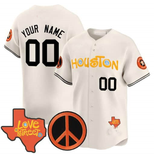 Custom Houston Astros Love Street & Peace Sign Patch Vapor Premier Limited V2 C All Stitched Baseball Jersey