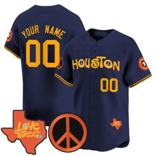 Custom Houston Astros Love Street & Peace Sign Patch Vapor Premier Limited V2 C All Stitched Baseball Jersey