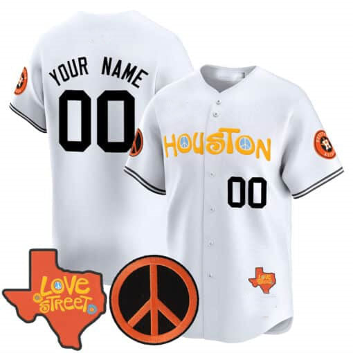 Custom Houston Astros Love Street & Peace Sign Patch Vapor Premier Limited V2 C All Stitched Baseball Jersey