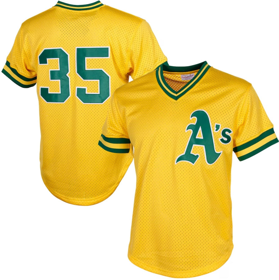Oakland Athletics #35 Rickey Henderson  Cooperstown Mesh Batting Practice Jersey - Yellow Stitched Baseball Jersey