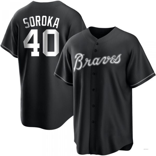 Atlanta Braves #40 Mike Soroka White Black Jersey Stitches Baseball Jerseys