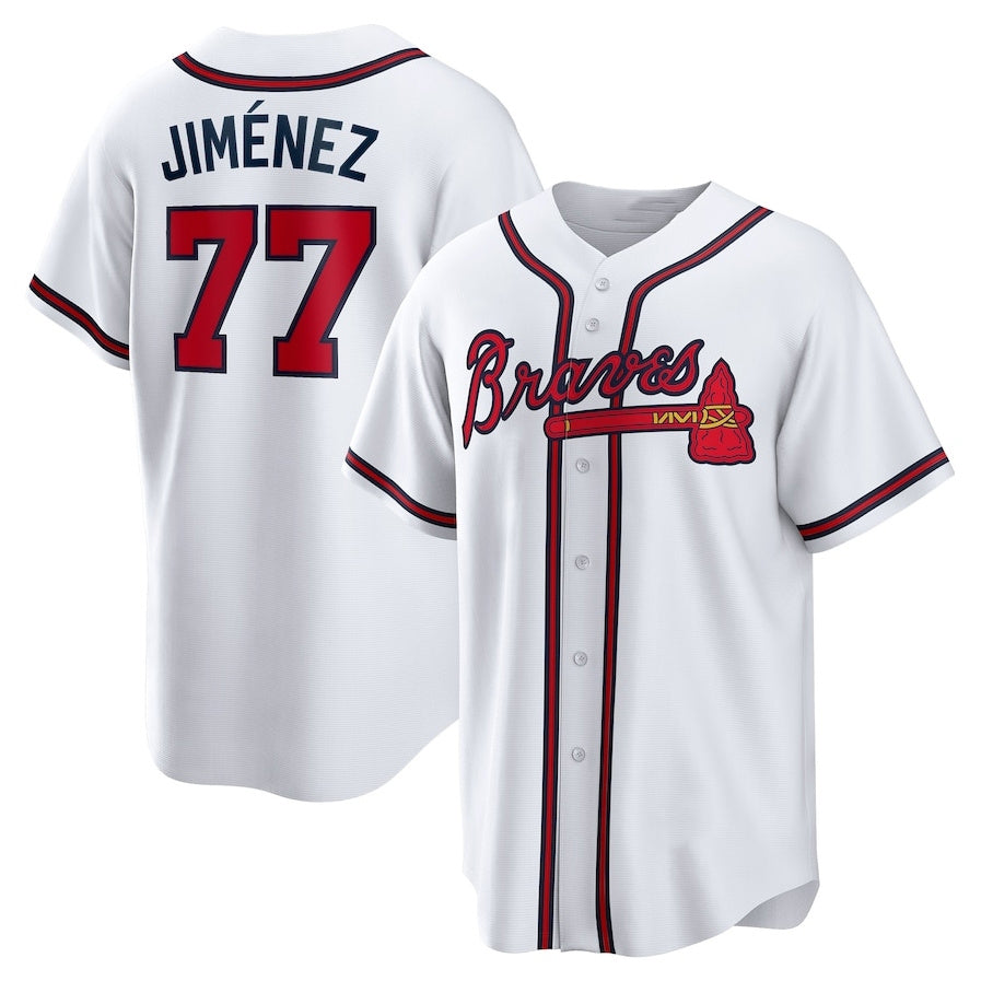 Atlanta Braves #77 Joe Jim¨¦nez Home Replica Player Jersey - White Baseball Jerseys