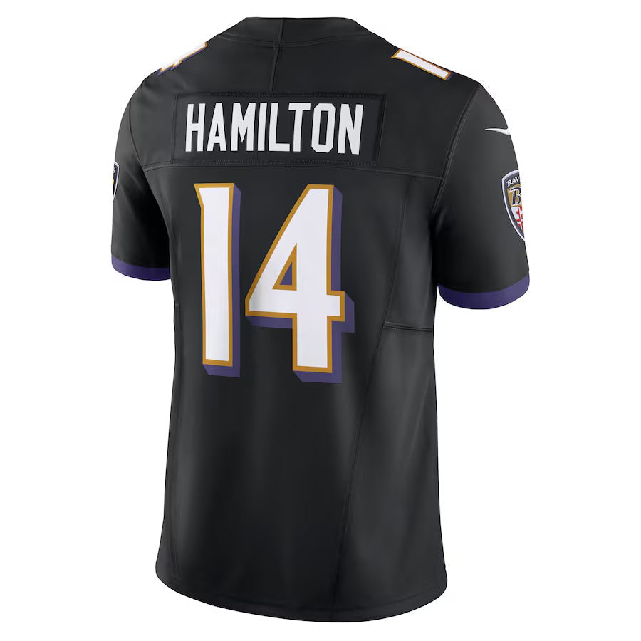 B.Ravens #14 Kyle Hamilton Black Alternate Vapor F.U.S.E. Limited Stitched American Football Jerseys
