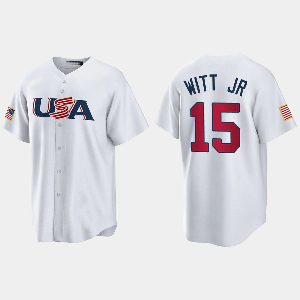 #15 BOBBY WITT JR. KANSAS CITY ROYALS 2023 WORLD BASEBALL CLASSIC USA REPLICA JERSEY C WHITE Stitches Baseball Jerseys
