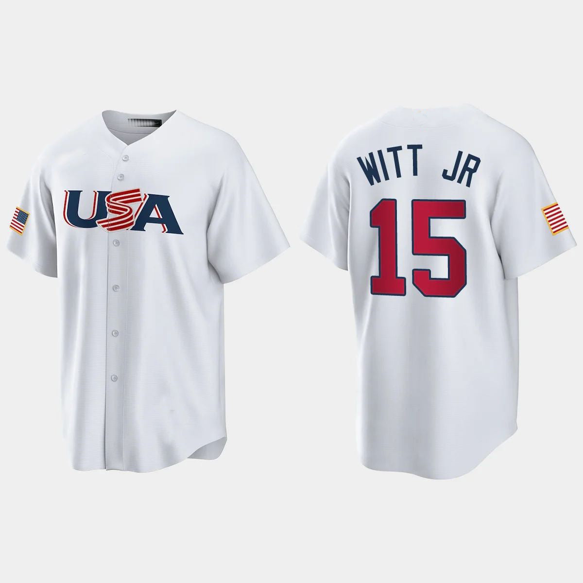 #15 BOBBY WITT JR. KANSAS CITY ROYALS 2023 WORLD BASEBALL CLASSIC USA REPLICA JERSEY C WHITE Stitches Baseball Jerseys