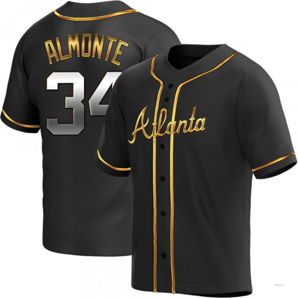 Atlanta Braves #34 Abafckm Almonte Black Golden Alternate Jersey Stitches Baseball Jerseys