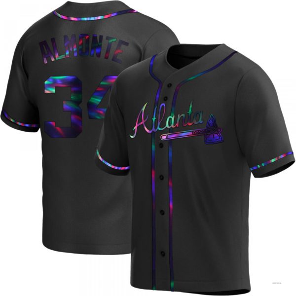 Atlanta Braves #34 Abafckm Almonte Black Holographic Alternate Jersey Stitches Baseball Jerseys