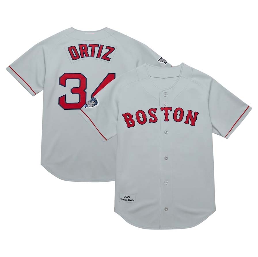 Boston Red Sox #34 David Ortiz  2004 Cooperstown Collection Authentic Throwback Jersey - Gray Stitched Baseball Jersey