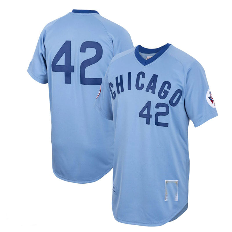 Chicago Cubs #42 Bruce Sutter  Road 1976 Cooperstown Collection Authentic Jersey - Light Blue Baseball Jerseys