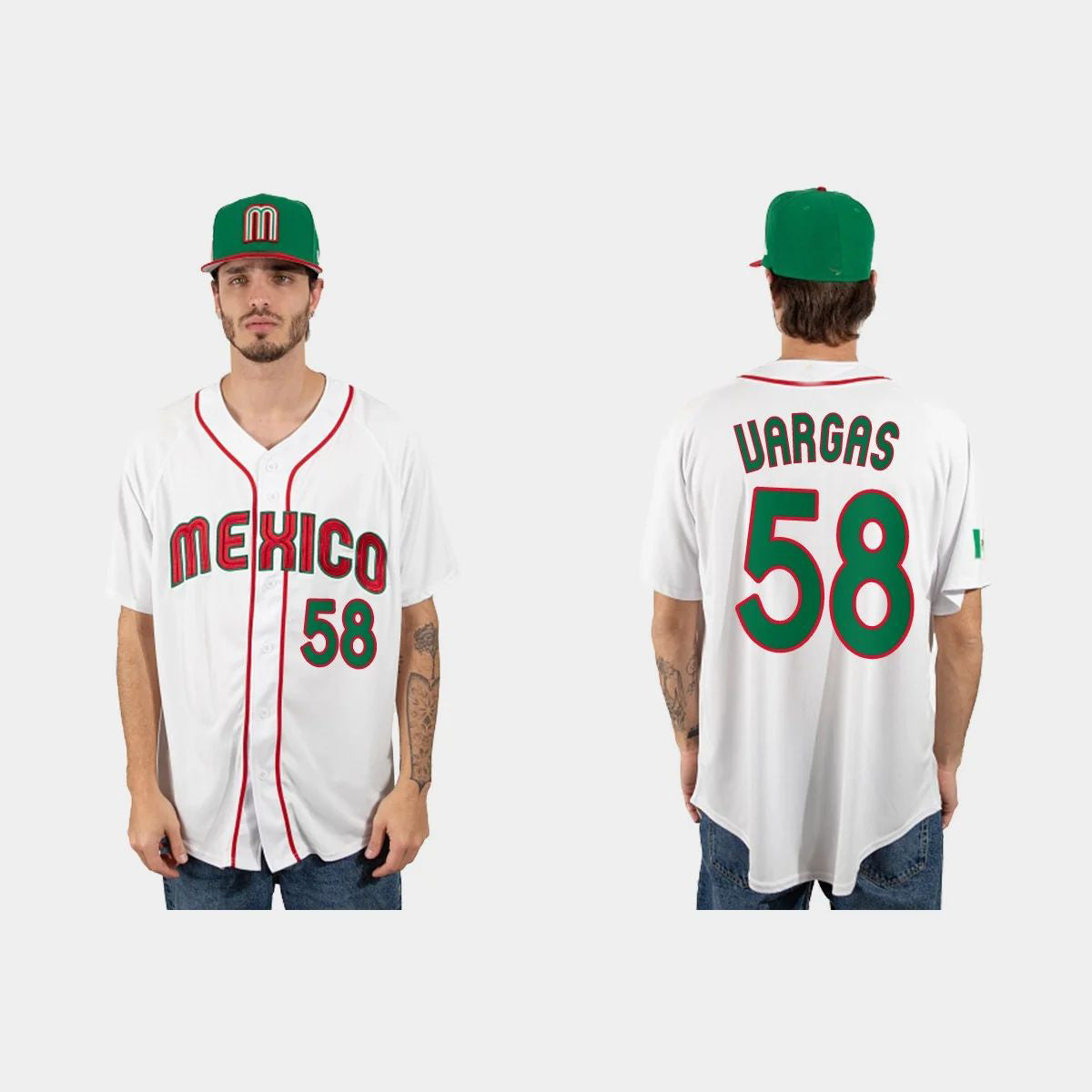 #58 CESAR VARGAS MEXICO BASEBALL 2023 WORLD BASEBALL CLASSIC JERSEY C WHITE Stitches Baseball Jerseys