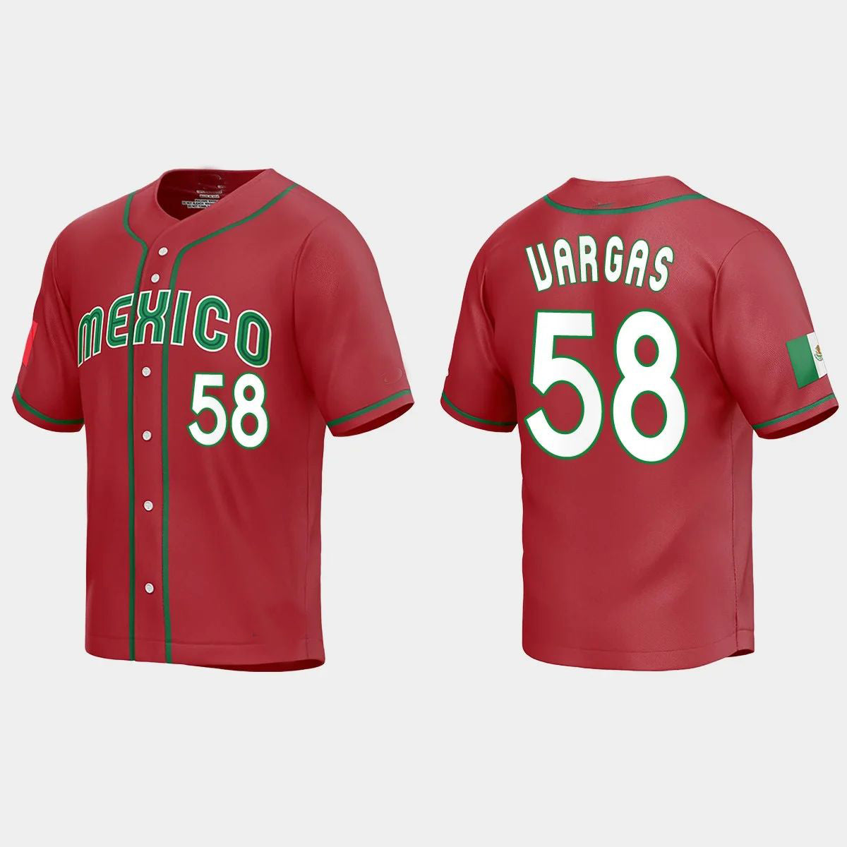 #58 CESAR VARGAS MEXICO BASEBALL 2023 WORLD BASEBALL CLASSIC REPLICA JERSEY C RED Stitches Baseball Jerseys