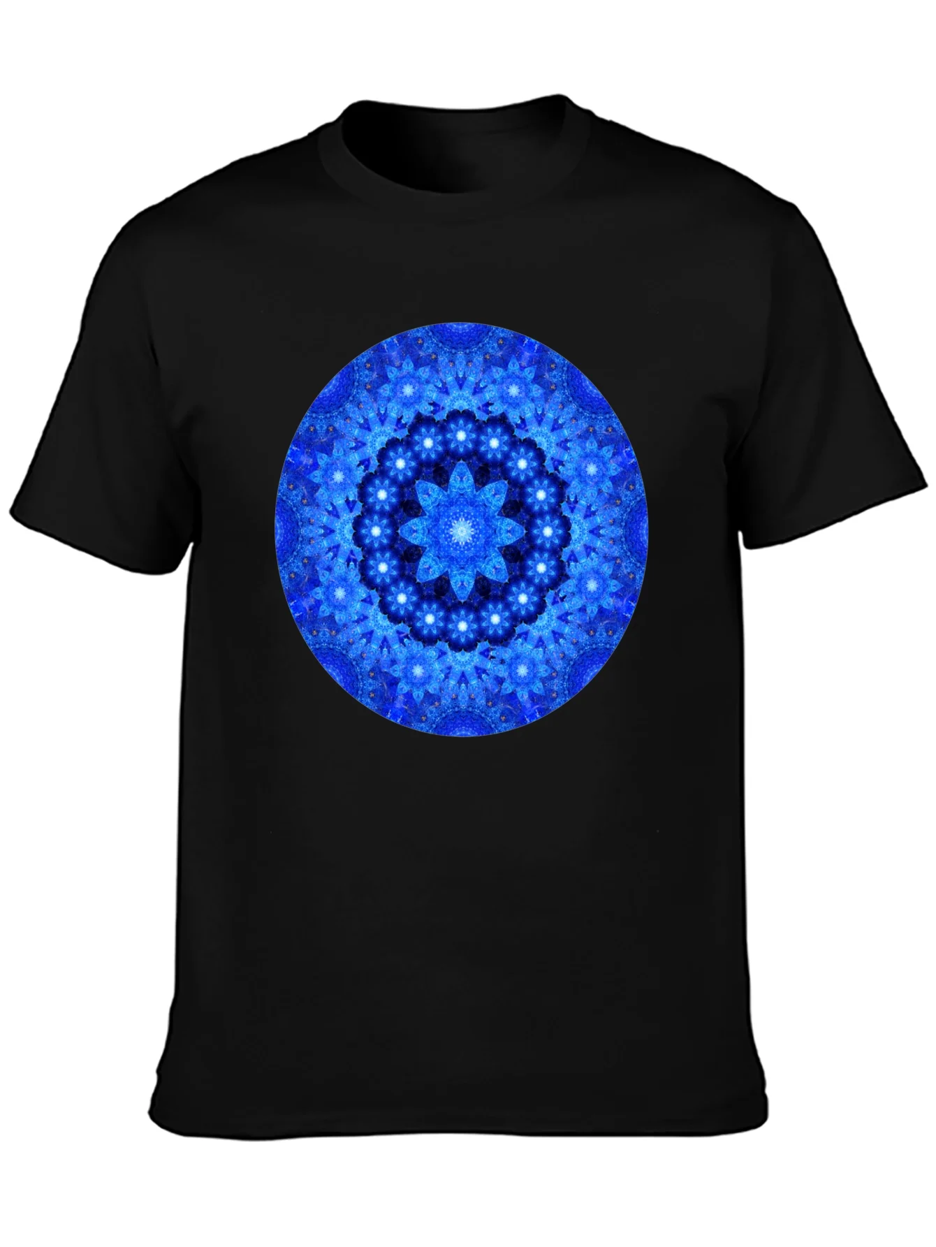 Blue Mandala Graphic Print Black T-Shirt