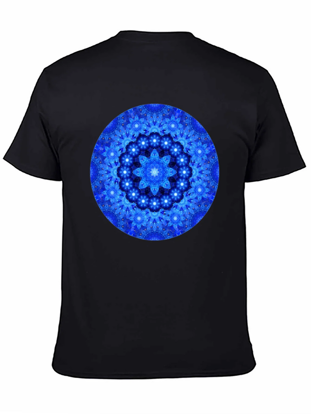 Blue Mandala Graphic Print Black T-Shirt