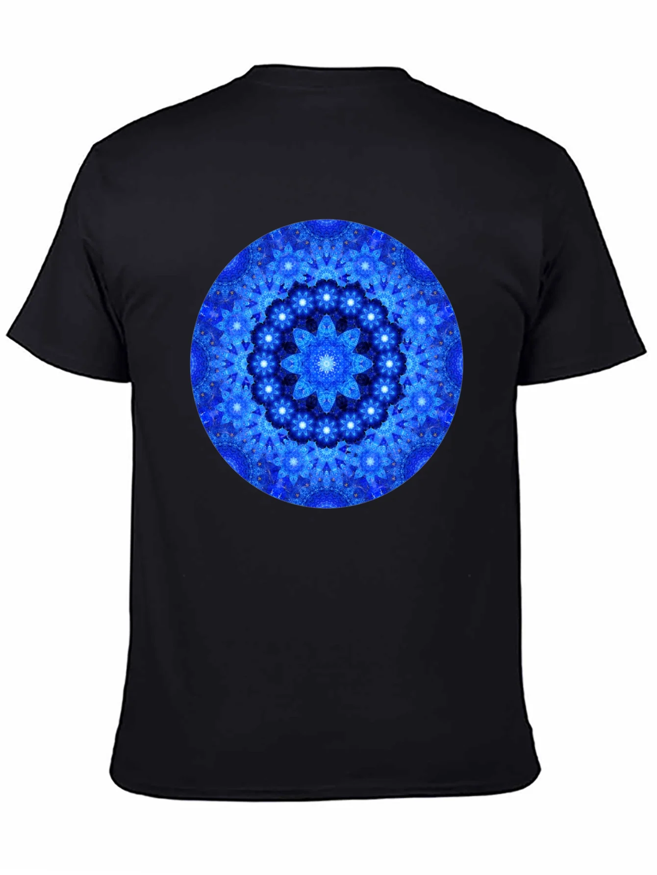 Blue Mandala Graphic Print Black T-Shirt