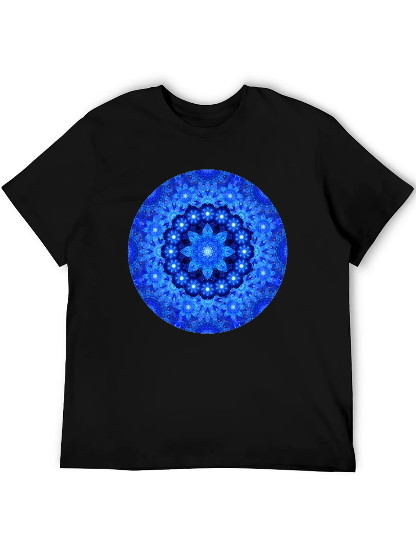 Blue Mandala Graphic Print Black T-Shirt