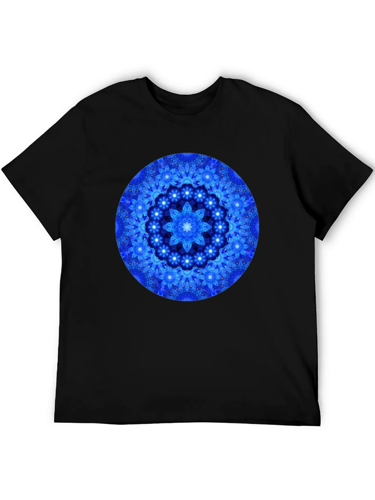 Blue Mandala Graphic Print Black T-Shirt