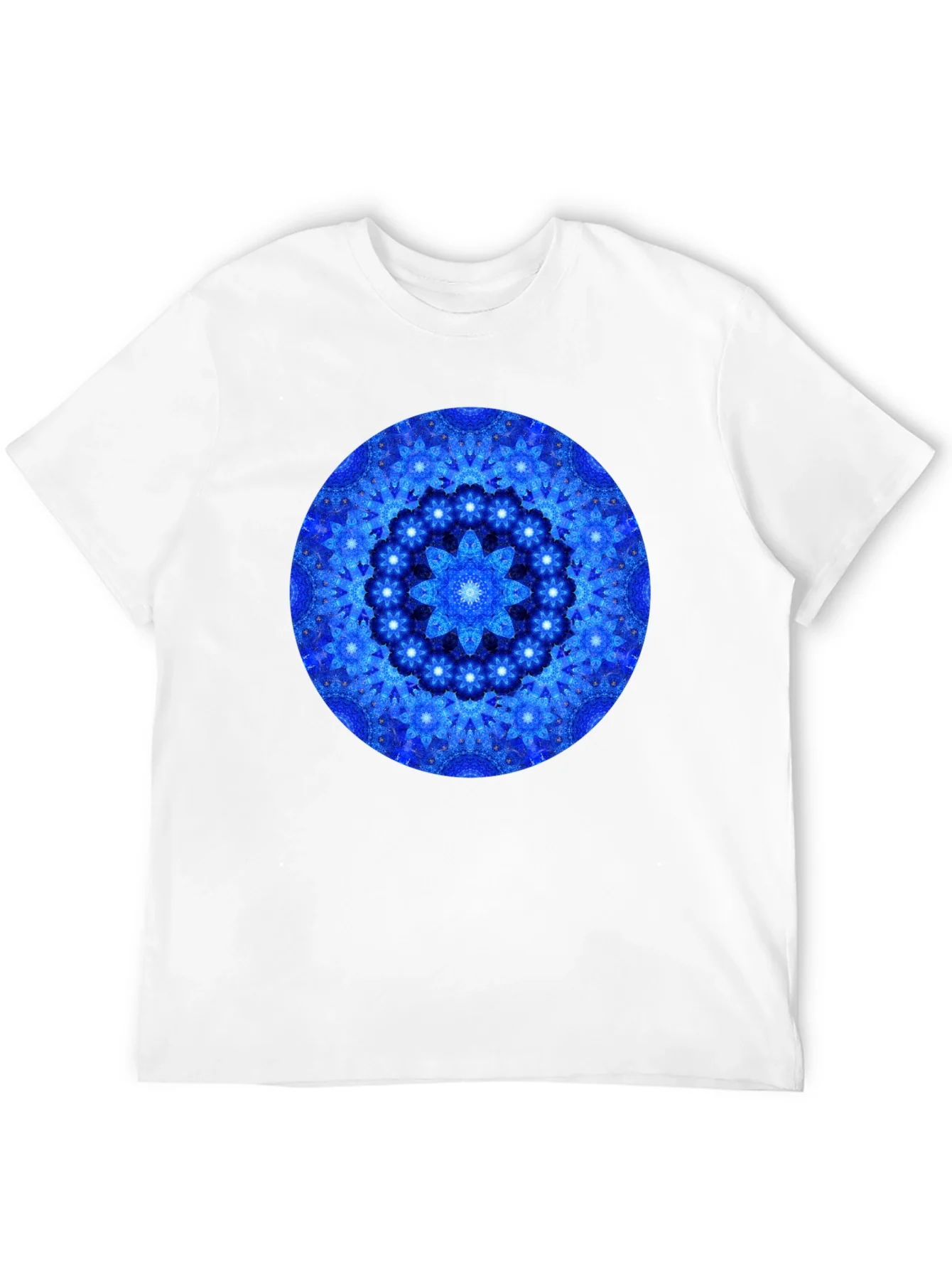 Blue Mandala Graphic Print Black T-Shirt