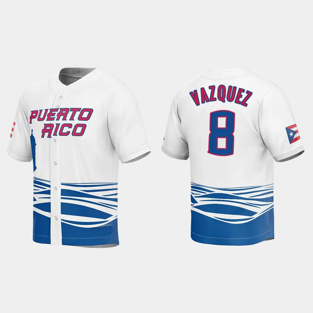 #8 CHRISTIAN VAZQUEZ PUERTO RICO BASEBALL 2023 WORLD BASEBALL CLASSIC JERSEY C WHITE Stitches Baseball Jerseys