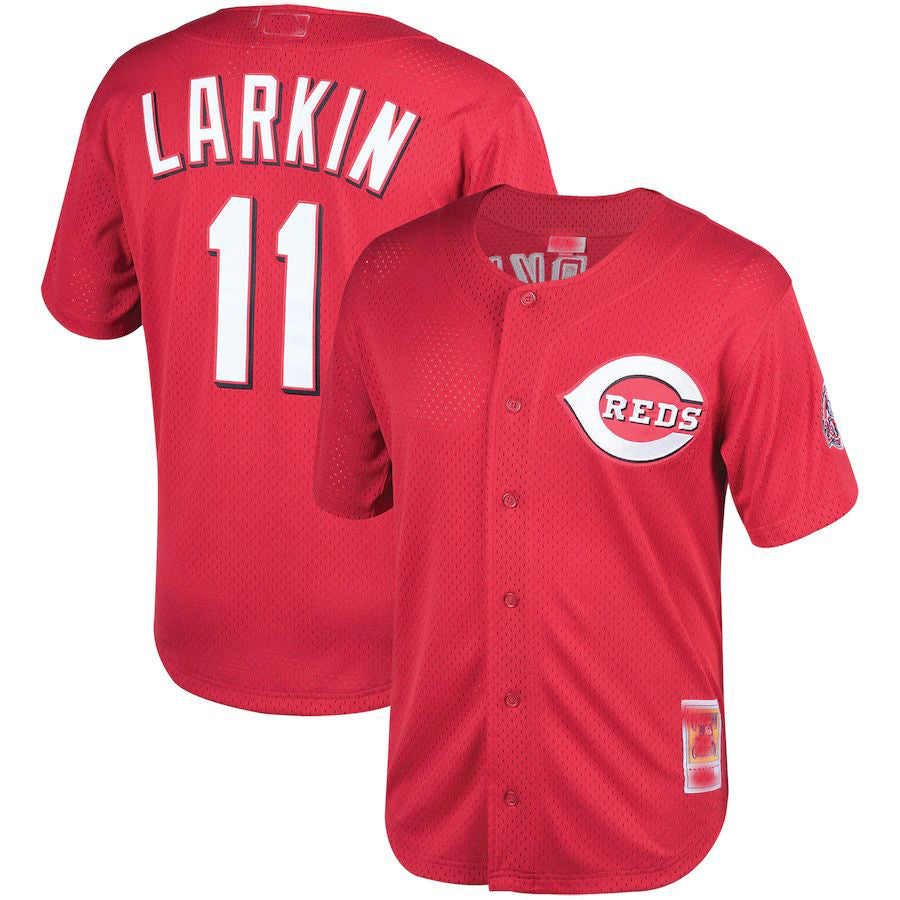 Cincinnati Reds #11 Barry Larkin  Red Throwback Cooperstown Mesh Batting Practice Jersey Baseball Jerseys