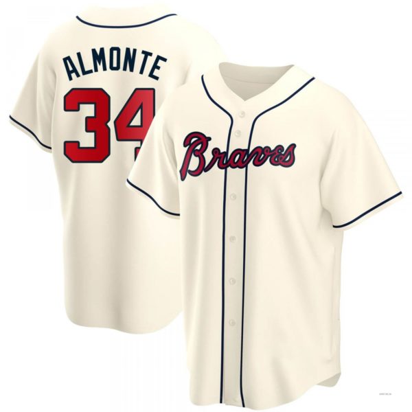 Atlanta Braves #34 Abafckm Almonte Cream Alternate Jersey Stitches Baseball Jerseys