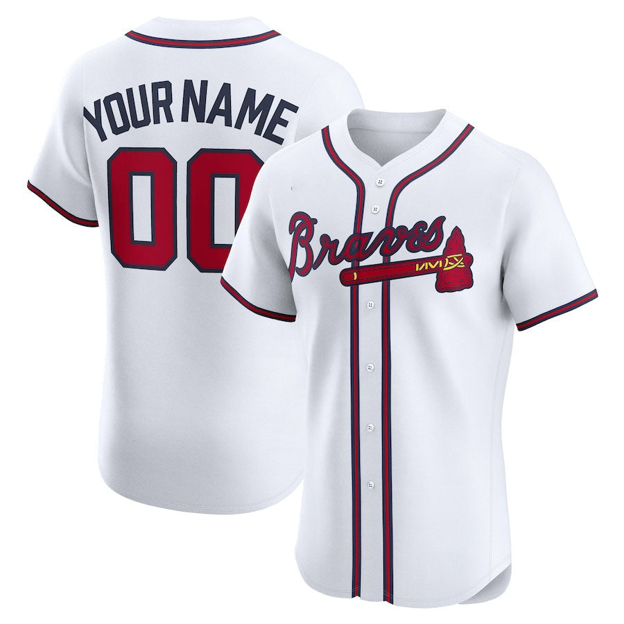 Custom Atlanta Braves Home Elite Jersey ¨C White Baseball Jerseys