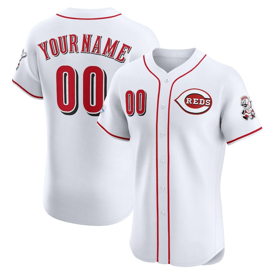 Custom Cincinnati Reds Home Elite Sponsor Patch Jersey C White Stitched Baseball Jerseys